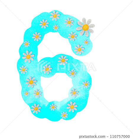 Illustration, number, png, blue with white flowers 110757000