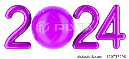 Fitness 2023 with Fitball, Yoga Ball or Exercise Ball, concept. 3D rendering 110757298