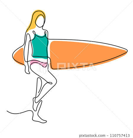Surfer girl one line colourful vector illustration Surfer girl one line colourful vector illustration 110757413