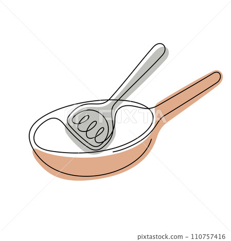 Frying pan one line colourful vector illustration 110757416