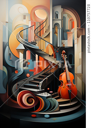 Abstract wall background rhythm through abstraction, repetitive patterns, undulating forms, and a rhythmic color palette 110757728