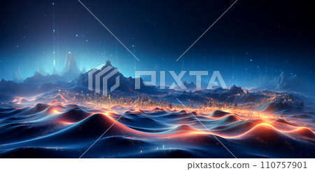 AI-generated content. process oriented wave imagery, technology and sound design, artistic, complex 110757901