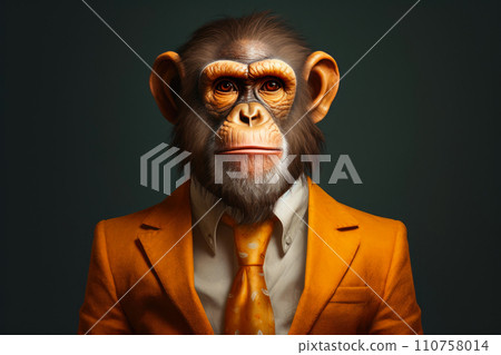 Well-Dressed Monkey: Confident Frontal Pose 110758014