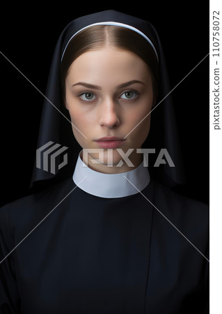 Frontal View of a Pretty Nun in Habit Frontal View of a Pretty Nun in Habit 110758072
