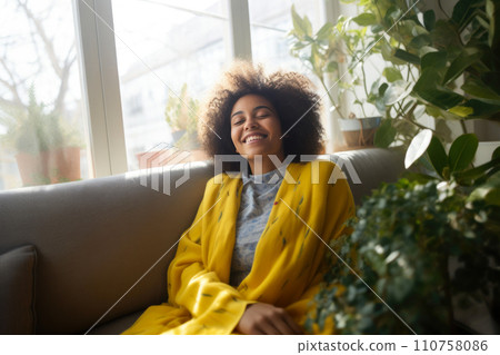 Positive Vibes: Full-Length Portrait of Happy Afro-American Woman Positive Vibes: Full-Length Portrait of Happy Afro-American Woman 110758086