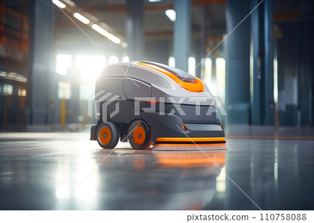 Seamless Shine: Close-Up View of Automated Floor Cleaning Machine 110758088