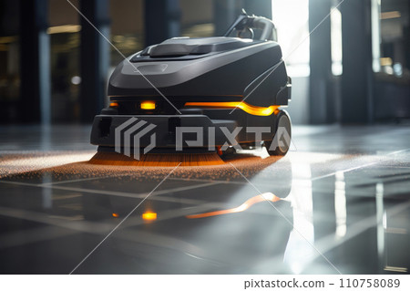 Bright and Polished: Professional Robot Floor Cleaner in Action 110758089