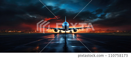 Nighttime Aerial View: Airport Runway Lights Nighttime Aerial View: Airport Runway Lights 110758173