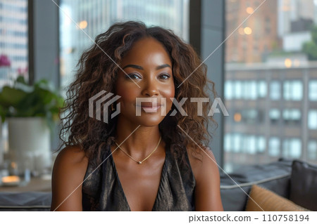Cityscape Dialogues: Woman in Bright Apartment Cityscape Dialogues: Woman in Bright Apartment 110758194