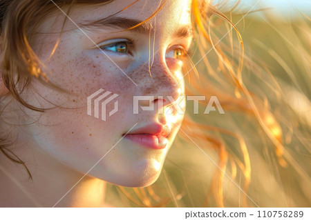Sunlit Beauty: Freckled Girl in Nature Sunlit Beauty: Freckled Girl in Nature 110758289