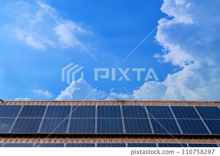 Solar panels mounted on the roof on modern building Solar panels mounted on the roof on modern building 110758297