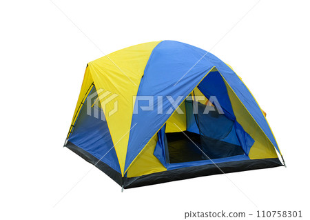 tourist tent for camping on travel isolated on white background tourist tent for camping on travel isolated on white background 110758301