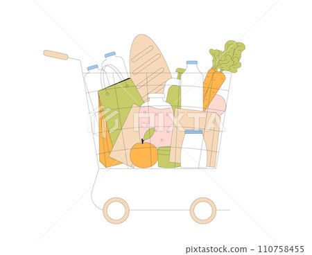 Food. Shopping cart with grocery. Food. Shopping cart with grocery. 110758455