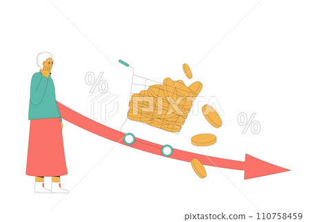 Inflation. elderly woman lost money. Investment fail. Economical finance crisis. Vector illustration 110758459