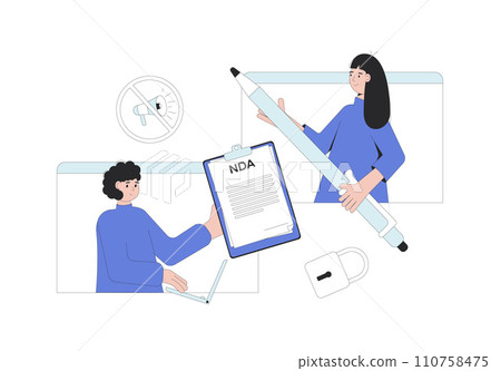 NDA concept. Non disclosure agreement. Legal confidential document. Signing contract between employee and employer about confidentiality. 110758475