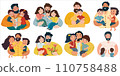A series of Father's Day themed images showcasing fathers of bonding and adventure with their children. These illustrations capture the essence of fatherly love. Vector illustration 110758488