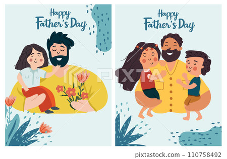 A series of Father's Day themed images showcasing fathers of bonding and adventure with their children. These illustrations capture the essence of fatherly love. Vector illustration A series of Father's Day themed images showcasing fathers of bonding and adventure with their children. These illustrations capture the essence of fatherly love. Vector illustration 110758492