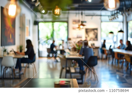 AI-generated content. Blurred images of an elegant representation of a bustling co working space. Generative AI AI-generated content. Blurred images of an elegant representation of a bustling co working space. Generative AI 110758694