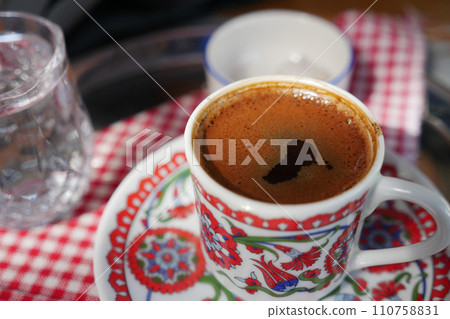 a cup of turkish coffee on table a cup of turkish coffee on table 110758831