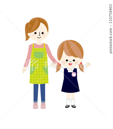穿著制服的幼兒園孩子和母親在一起 110758903