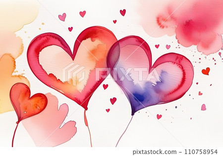 Valentines day watercolor abstract different hearts pastel background banner. Perfect for Valentines Day card, romantic themed design, voucher, greeting card, wrapping paper. Concept love. Copy space. Valentines day watercolor abstract different hearts pastel background banner. Perfect for Valentines Day card, romantic themed design, voucher, greeting card, wrapping paper. Concept love. Copy space. 110758954