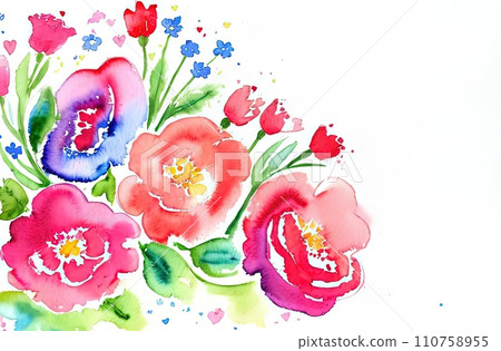 Valentines day watercolor abstract flowers pastel background banner. Perfect for Valentines Day card, romantic themed design, voucher, greeting card, wrapping paper. Concept love. Copy space. 110758955