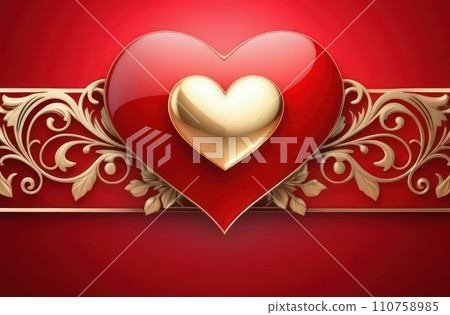 St Valentines day, wedding banner with red ornamental heart on red background. Use for love sale banner, voucher, greeting card. Copy space. Beautiful love background for valentines day greeting card. St Valentines day, wedding banner with red ornamental heart on red background. Use for love sale banner, voucher, greeting card. Copy space. Beautiful love background for valentines day greeting card. 110758985