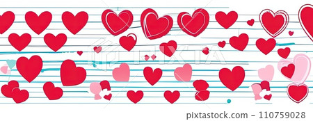 Valentines day flat abstract pink, red hearts pastel background banner. Perfect for Valentines Day card, romantic themed design, voucher, greeting card, wrapping paper. Concept love. Copy space. 110759028