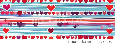 Valentines day flat abstract red, blue hearts pastel background banner. Perfect for Valentines Day card, romantic themed design, voucher, greeting card, wrapping paper. Concept love. Copy space. 110759030