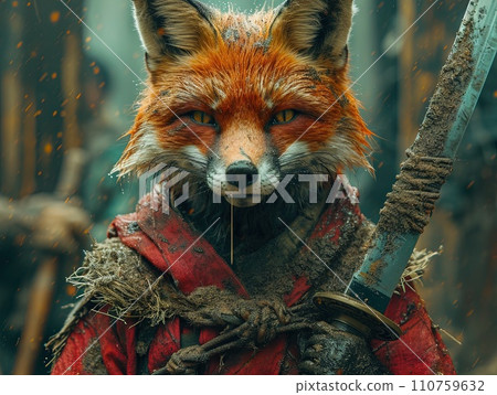 Fox animal medieval hero knight holding sword Fox animal medieval hero knight holding sword 110759632