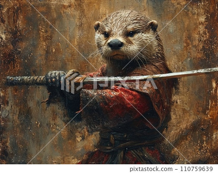otter As animal medieval hero knight holding sword 110759639