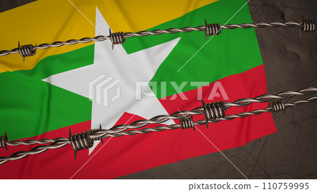 The Myanmar flag and barb 3d rendering. 110759995