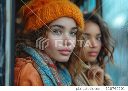 AI-generated content. A woman travel journey by train. Generative AI 110760201