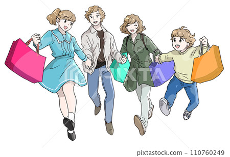 一家人購物的圖片:一家人興奮地跳來跳去 一家人購物的圖片:一家人興奮地跳來跳去 110760249