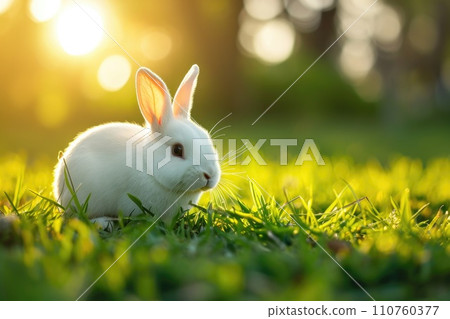 AI-generated content. Easter egg on green field. background Generative AI 110760377