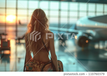 AI-generated content. Traveler at airport terminal. Travel concept. Generative AI 110760379