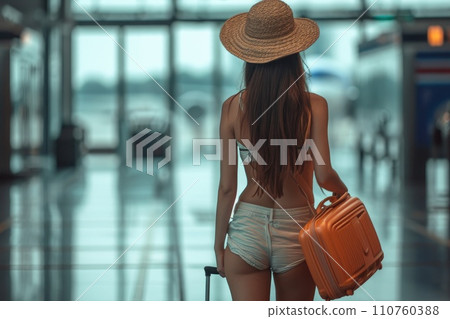 AI-generated content. Traveler at airport terminal. Travel concept. Generative AI 110760388