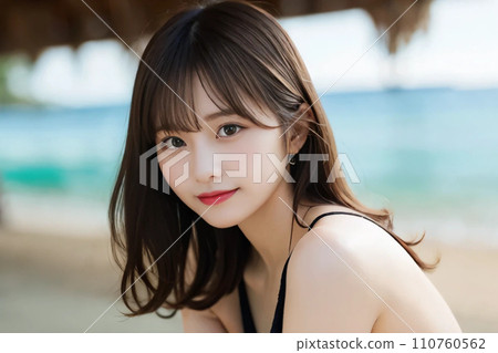 “AI-generated image” of a Minato-ku girl smiling in a swimsuit at the sea 110760562