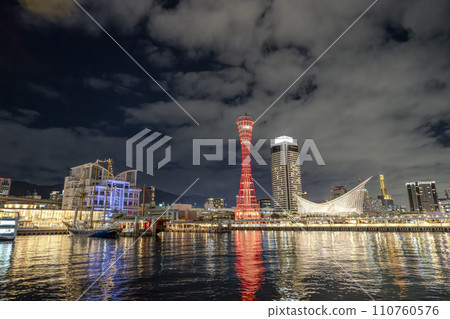 Kobe Harborland Port Tower Light-up in Winter Kobe City, Hyogo Prefecture Kobe Harborland Port Tower Light-up in Winter Kobe City, Hyogo Prefecture 110760576