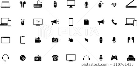 Monochrome various devices silhouette icon set 110761433
