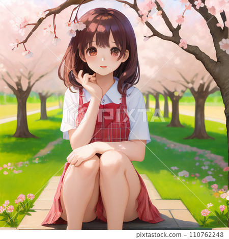 Woman and cherry blossoms anime style [aspect ratio 1:1] [AI generated image] 110762248