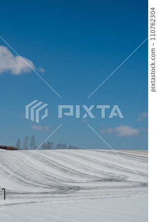 Snow field and blue sky sprinkled with snow melting agent Snow field and blue sky sprinkled with snow melting agent 110762304