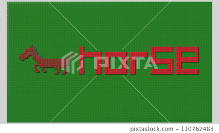 A dot picture of a horse and the word "horse" assembled with LEGO-style blocks A dot picture of a horse and the word "horse" assembled with LEGO-style blocks 110762483