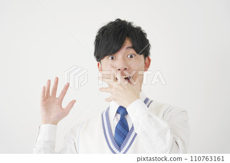 Surprised high school boy white background Surprised high school boy white background 110763161
