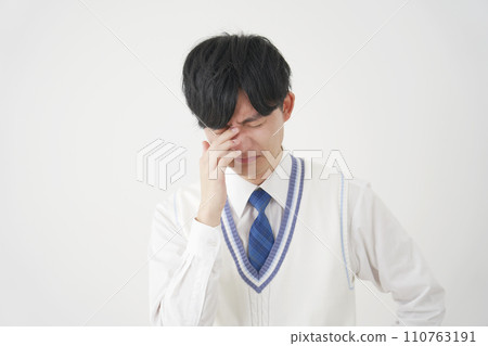 Crying high school boy white background Crying high school boy white background 110763191