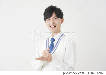 Flashing male high school student white background 110763207