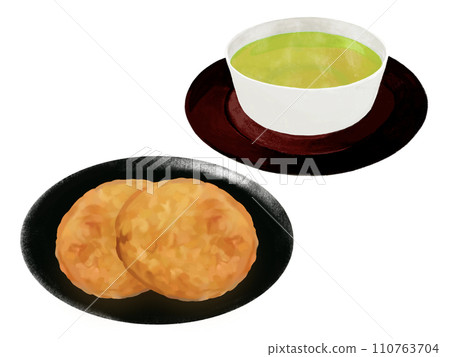 Japanese tea and rice crackers (no seaweed) 110763704