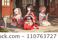 A girl wearing a kimono and sitting seiza 110763727