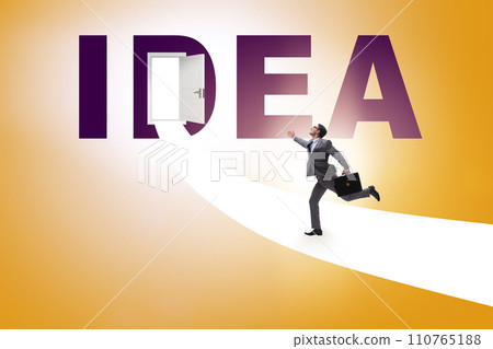 Idea concept with road leading to open door Idea concept with road leading to open door 110765188