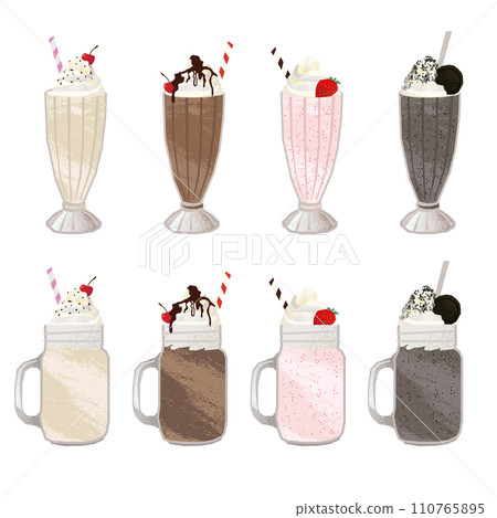 milkshake illustrations of various flavors milkshake illustrations of various flavors 110765895